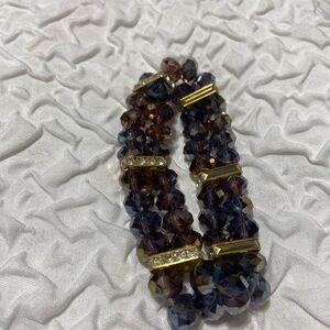 Costume Elegant Beaded Bracelet with Gold Detailing Multi color beads dark